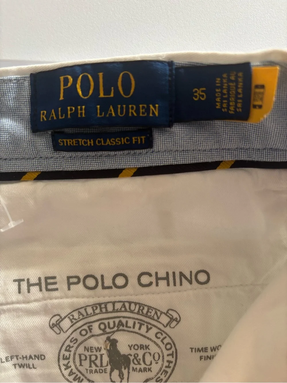 Ralph Lauren White Cotton Twill Chino Shorts Flat Front Stretch Classic Fit 35